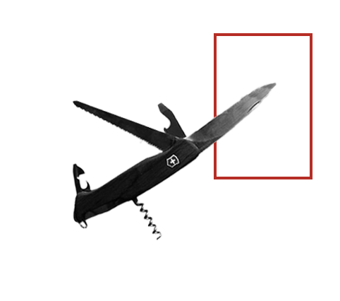 couteau suisse devant cadre rouge